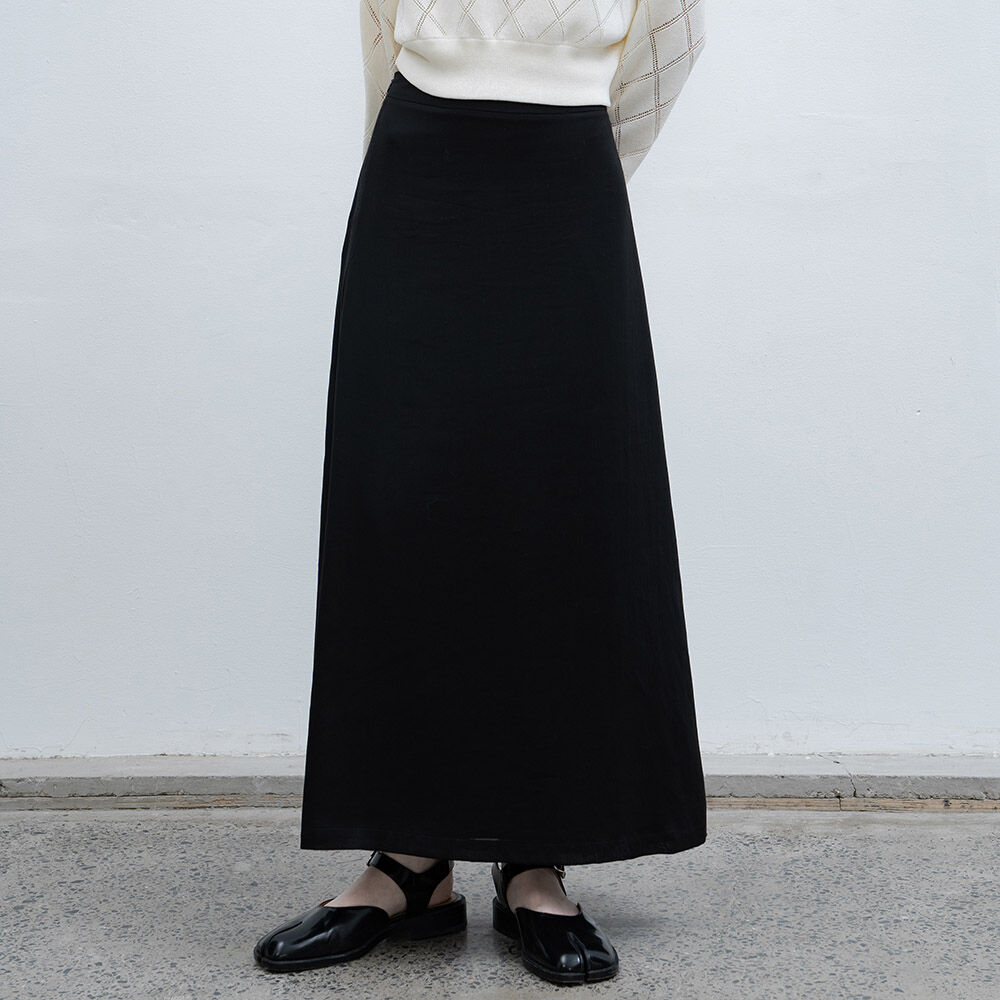 Side Strap Satin Long Skirt [Black] - 감도 깊은 취향 셀렉트