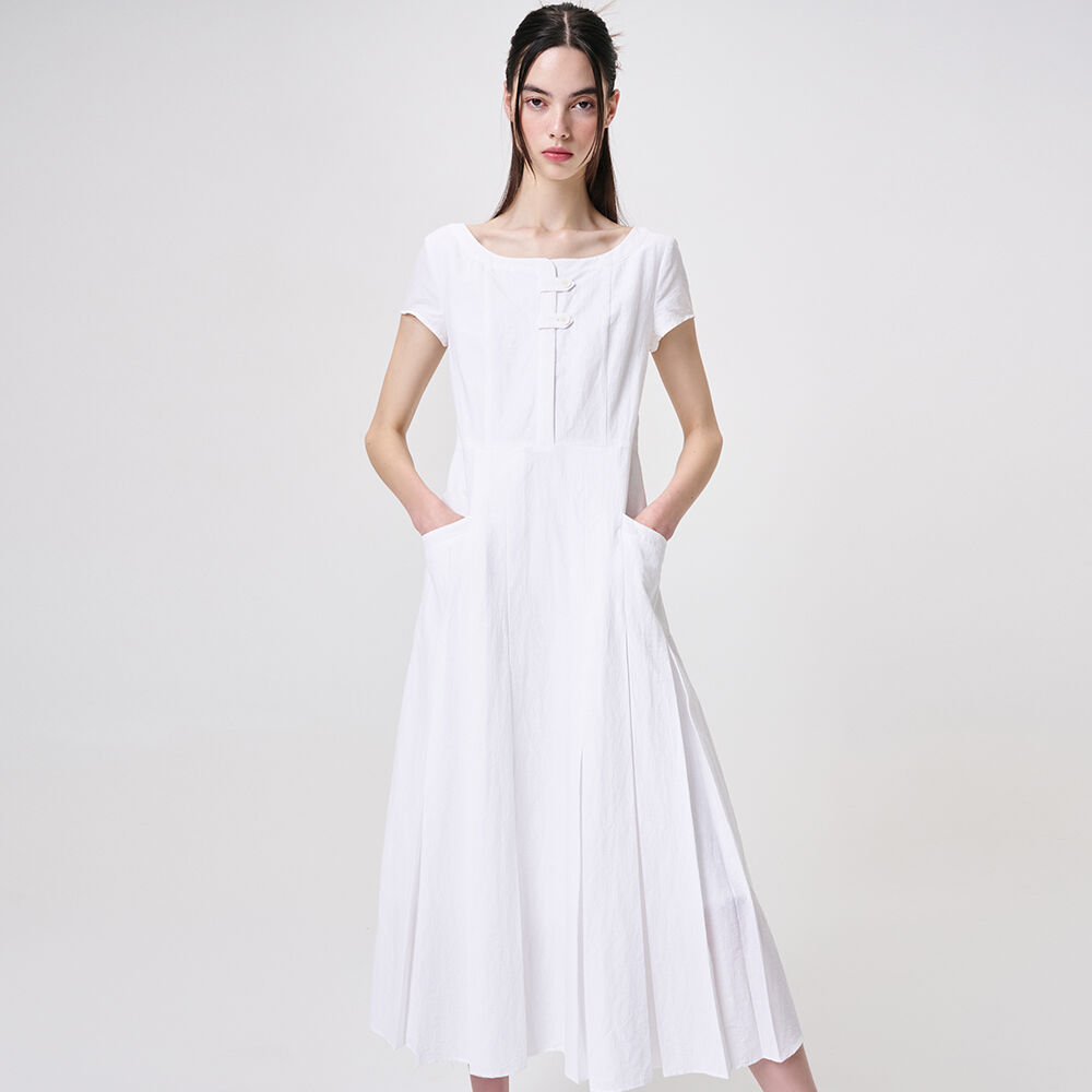 Neck String Pocket Dress, Light Khaki - 감도 깊은 취향