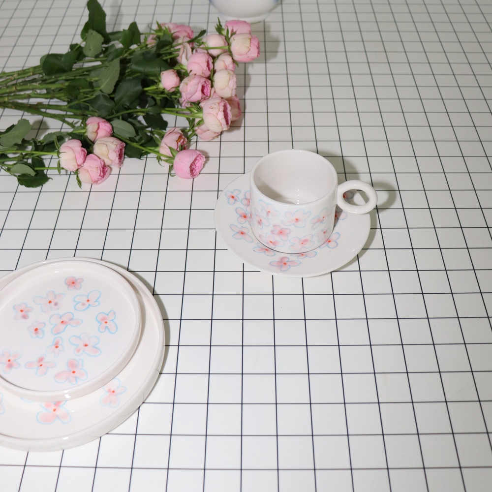 ring mug/saucer set(pink flower)