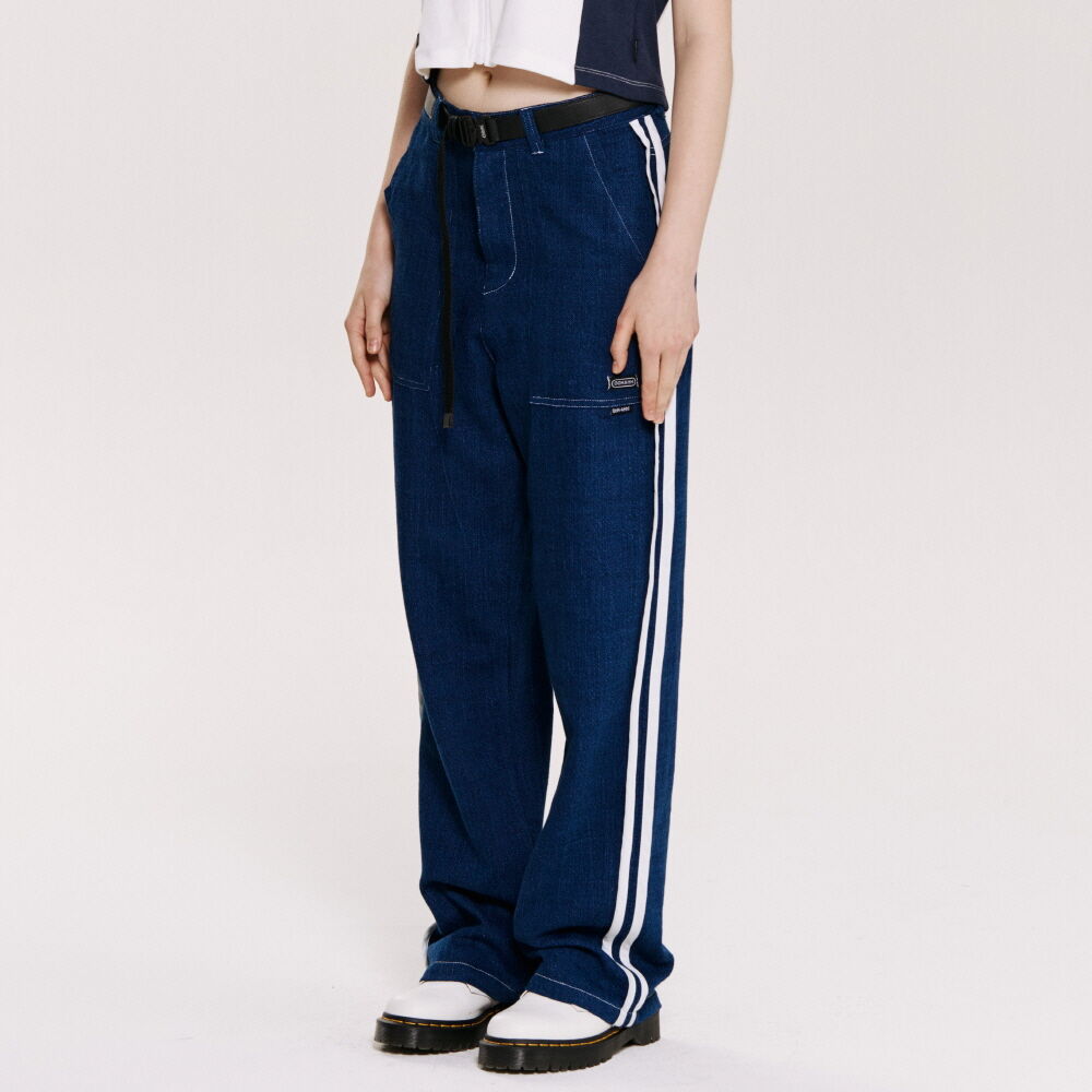【SATIIIZ】Diple Side Line Wide Denim Pants deep side line wide denim pants - satiiiz