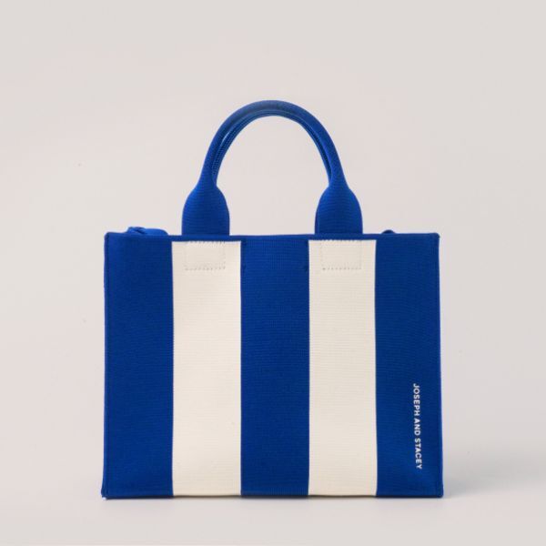 LPK Lattice Knit Tote Bag M Stripe Blue_Ivory - 감도 깊은