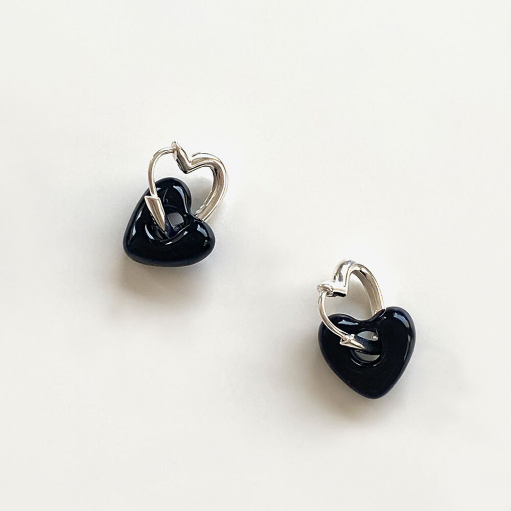 heart bold one touch earrings (2colors) - 감도 깊은 취향