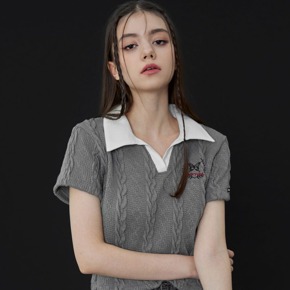 [NF] BAY LEAF CROP COLLAR TEE (GRAY)_F23QB475 감도 깊은 취향 셀렉트샵 29CM