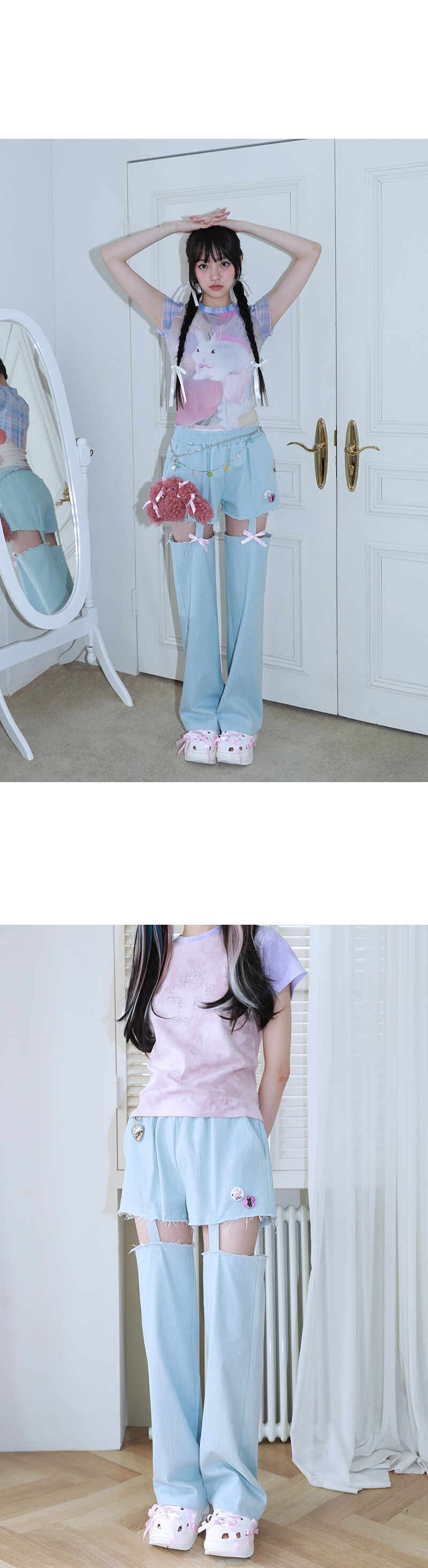 1 1 denim cut out pants - LIGHT BLUE - 감도 깊은 취향 셀렉트