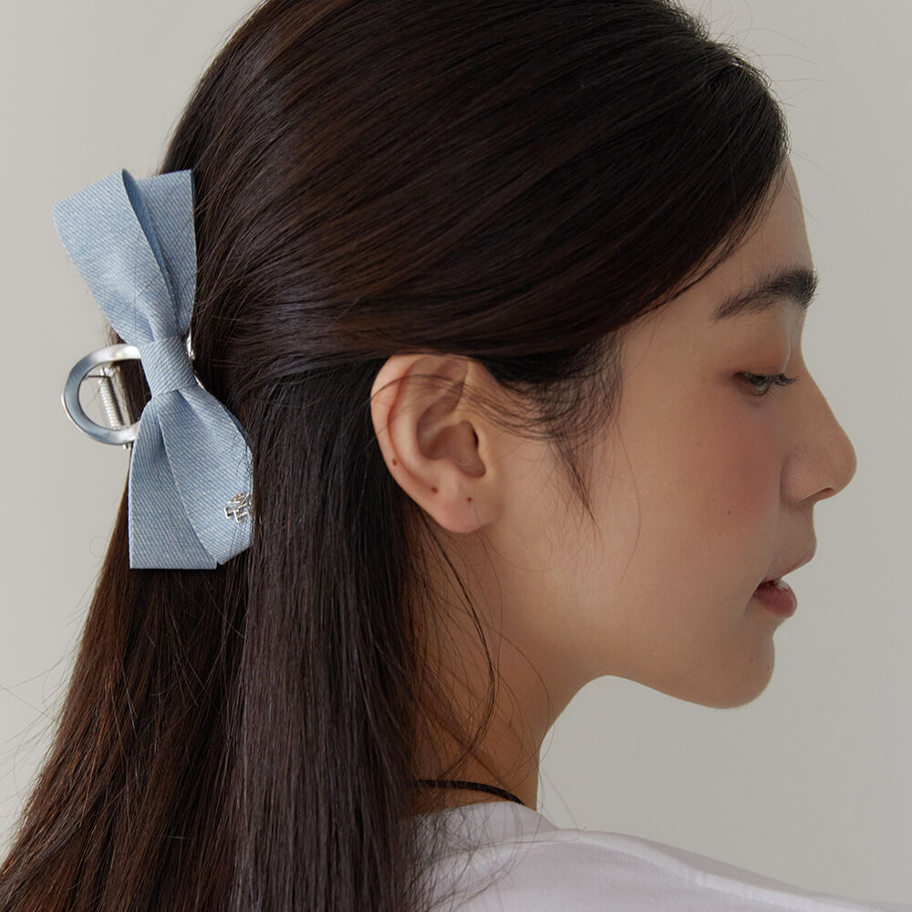 KINDABABY☆vintage denim ribbon silver claw ヘアピン☆送料込 vintage denim ribbon silver claw - light blue - 감도 깊은