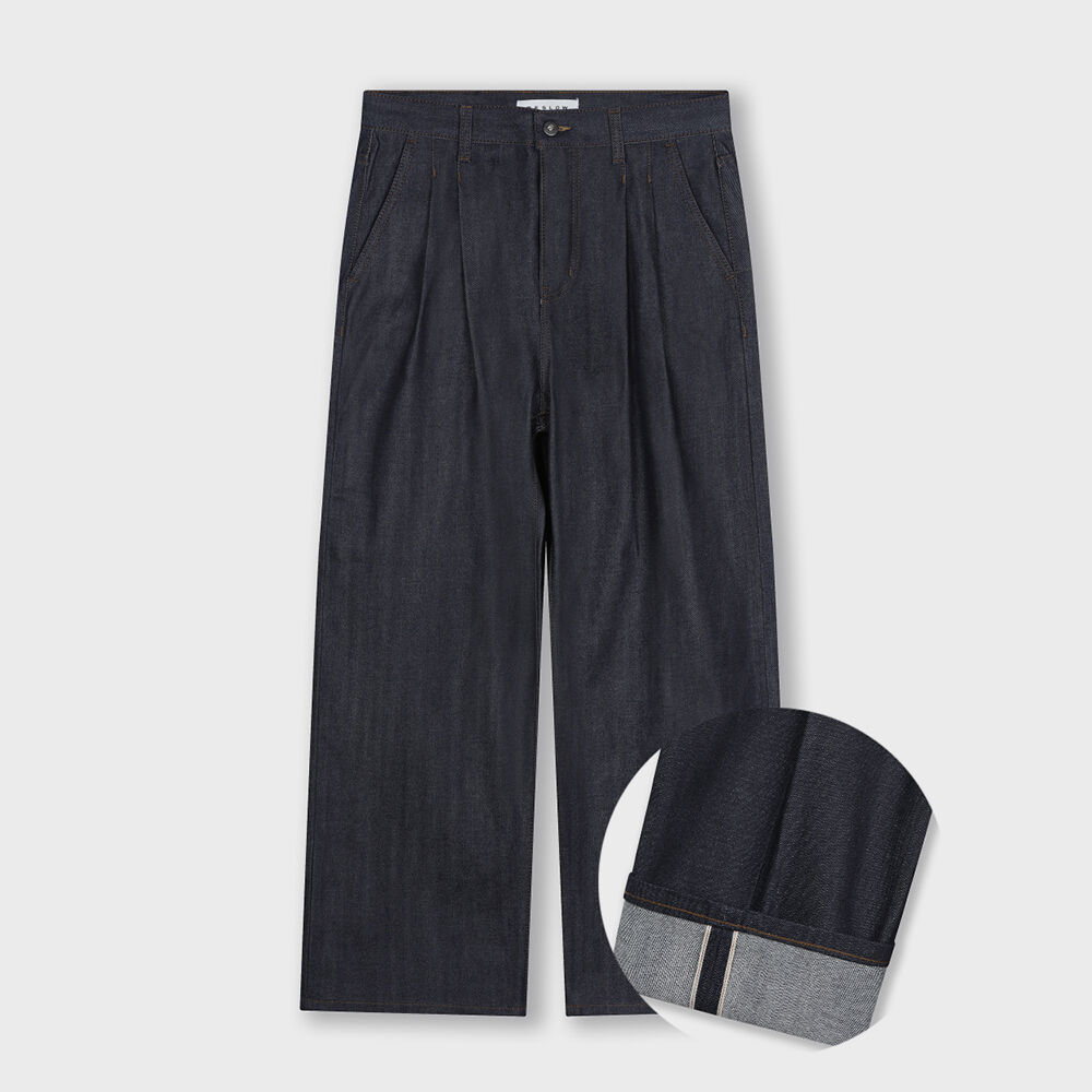 WIDE FIT TWO TUCK SELVAGE DENIM PANTS BLACK - 감도 깊은 취향