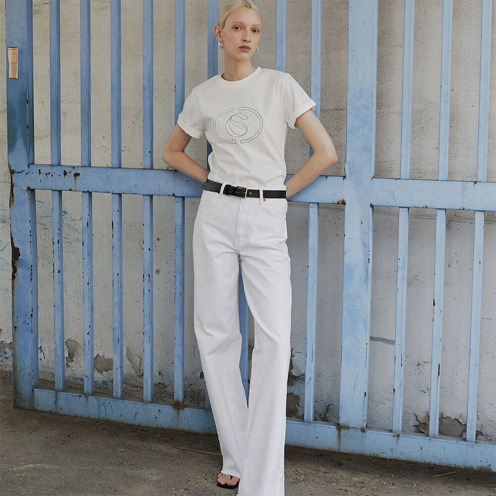 CO TWEED LOGO PATCHWORK T-SHIRT _WHITE