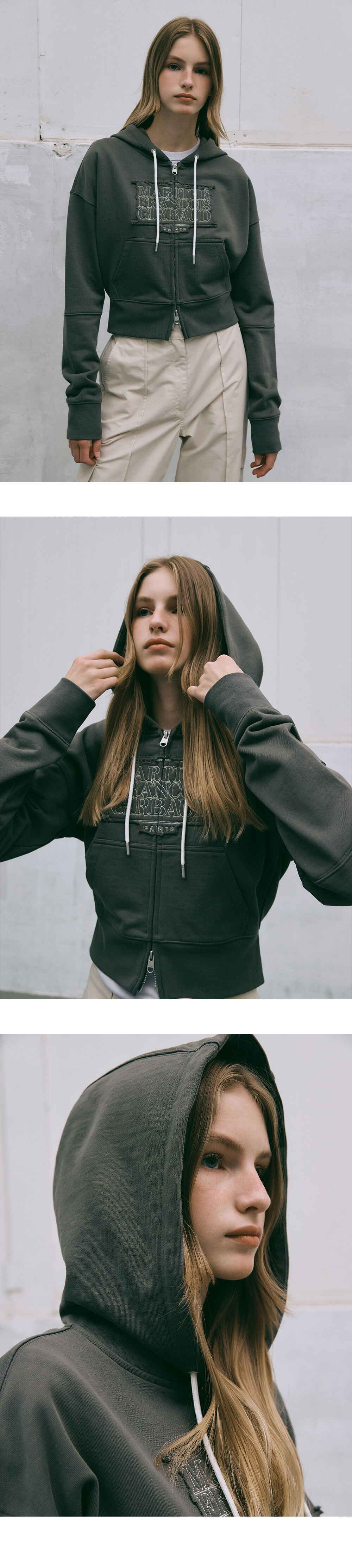 [슬기 착용] W CLASSIC LOGO CROP HOODIE ZIPUP charcoal 상세 이미지 2