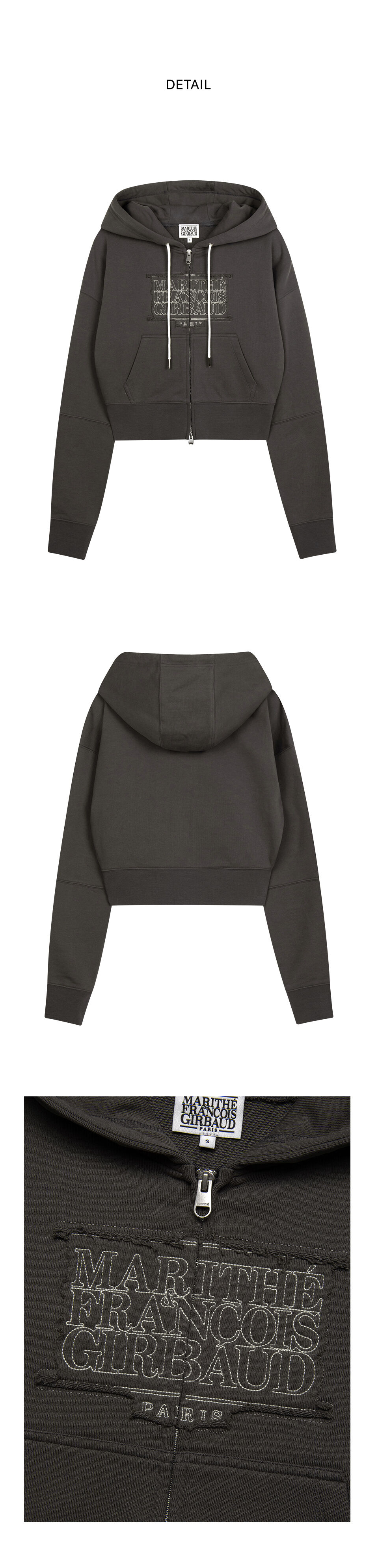 [슬기 착용] W CLASSIC LOGO CROP HOODIE ZIPUP charcoal 상세 이미지 3