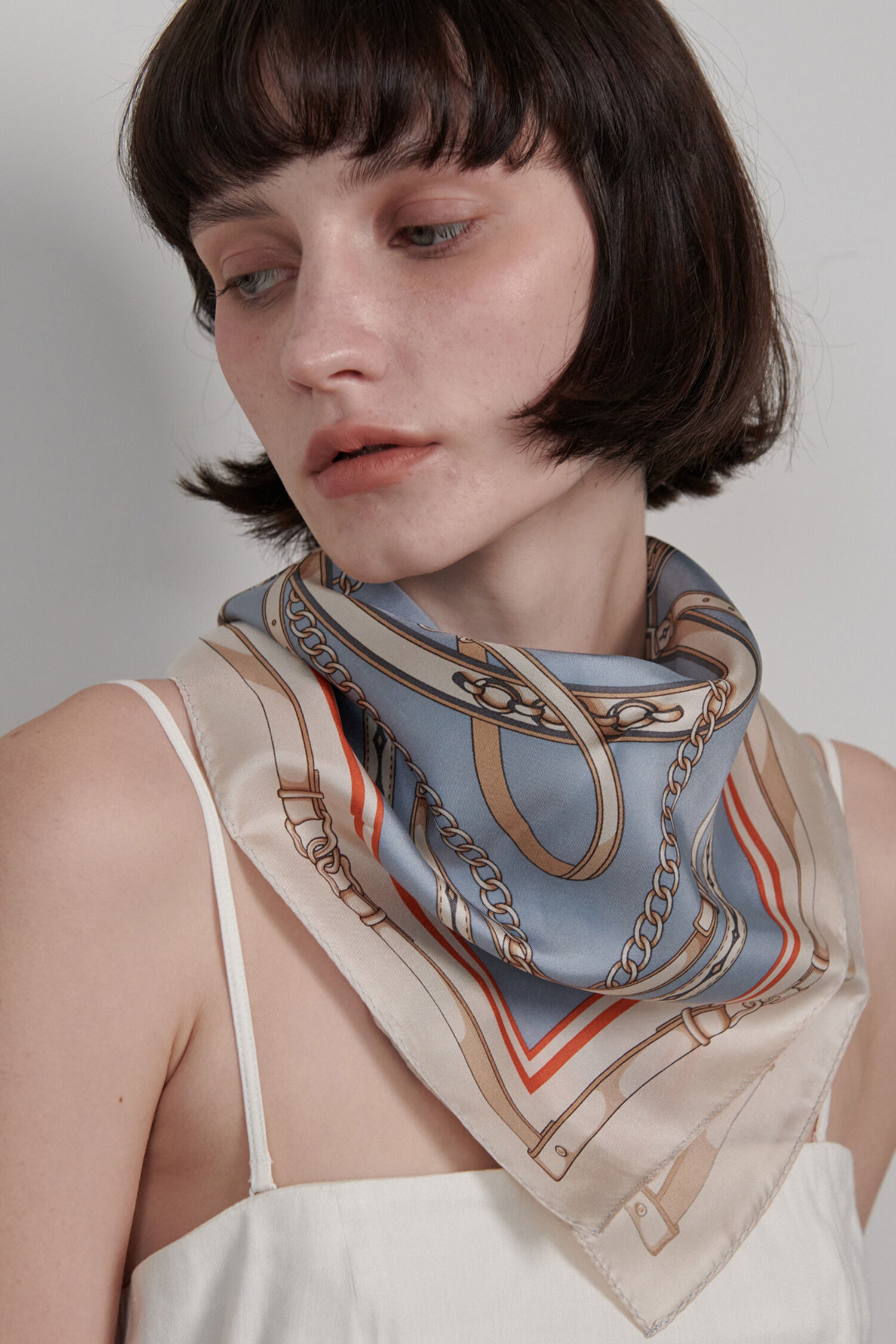 ◇DAKS◇ [DAKS GIFT][Ring Set][SILK100%]Navy DD Chain Scarf DAKS GIFT][링세트][SILK100%]블루 DD체인 스카프&링 세트