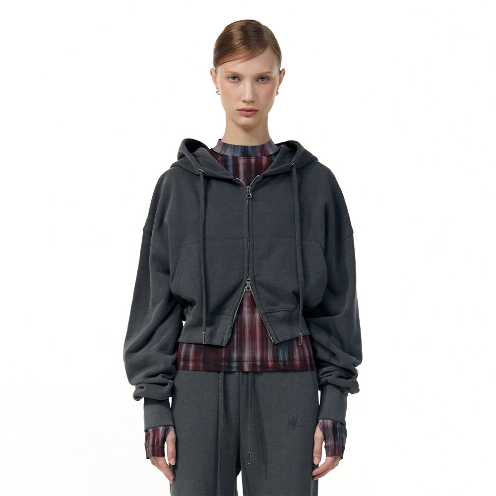 Signature pigment crop hood zip-up - DUSTY PINK - 감도 깊은