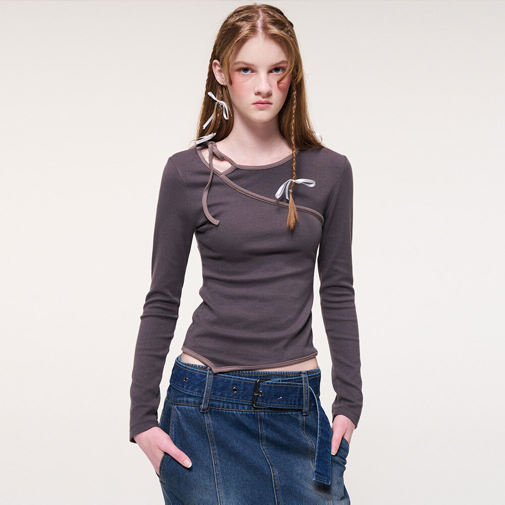 Tシャツ・カットソー ETMON Neck CutOut Strap TShirt, Charcoal Brown Neck Cut-Out Strap T-Shirt, Charcoal Brown - 감도 깊은 취향
