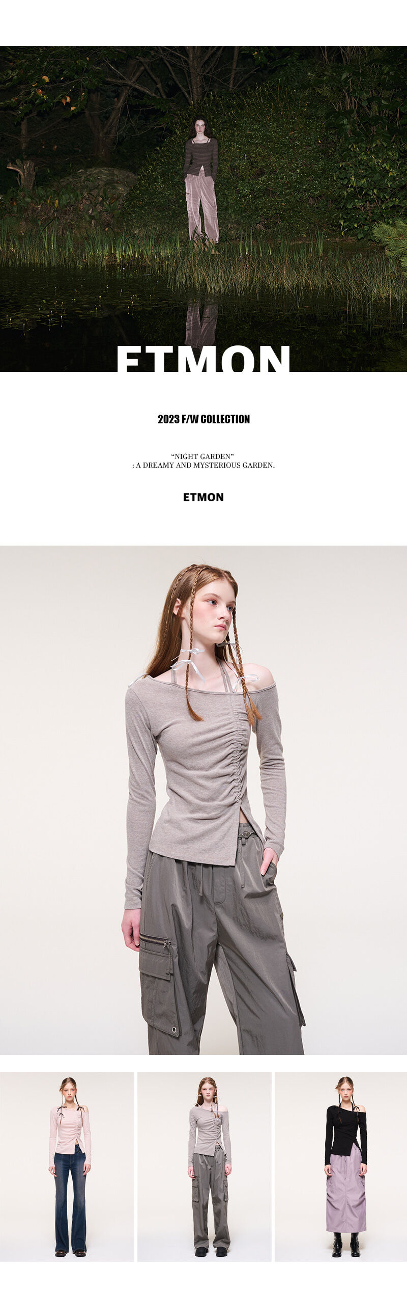 Tシャツ・カットソー ETMON String One Off Shoulder TShirt, Ash Brown String One Off Shoulder T-Shirt, Ash Brown - 감도 깊은 취향