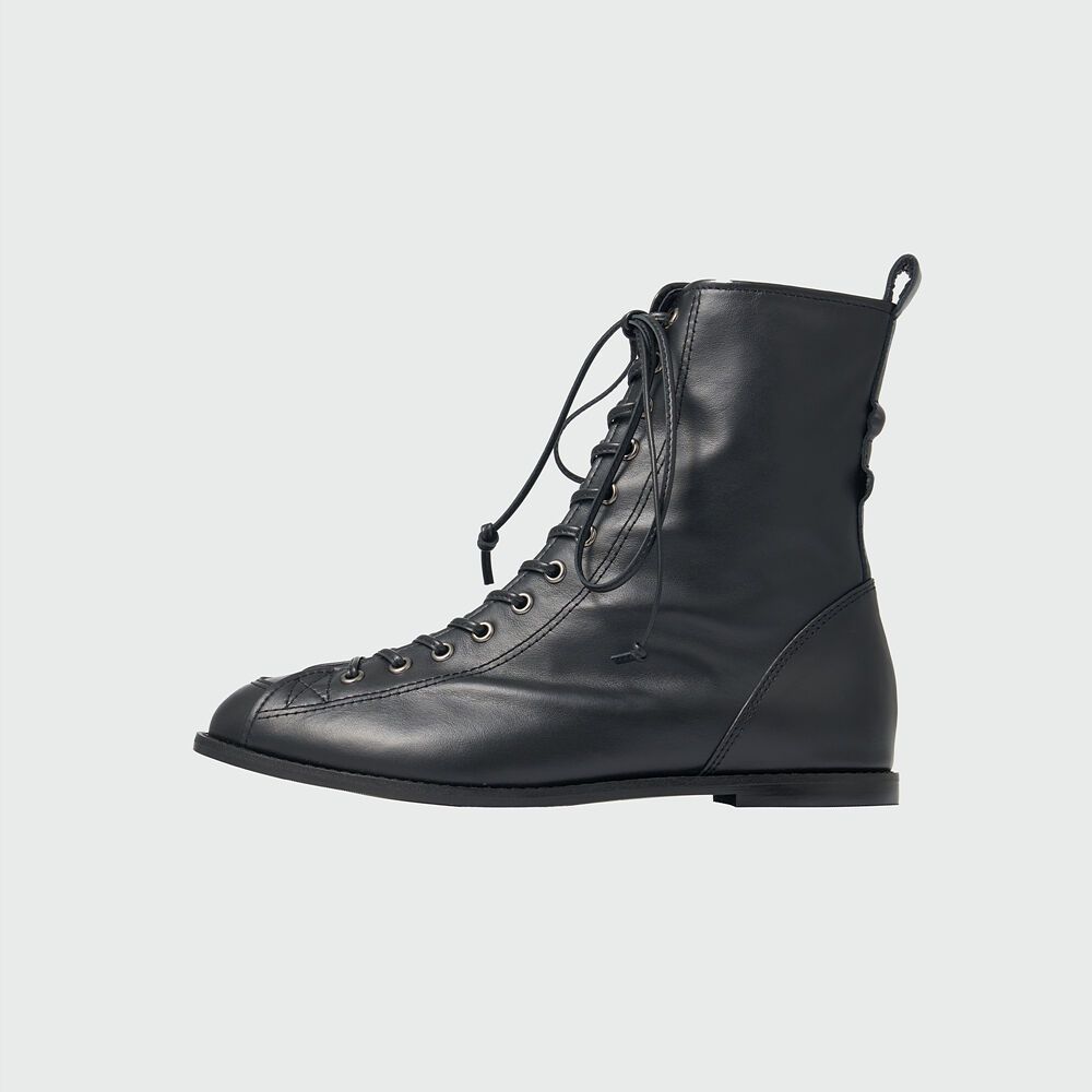 [EENK] / ☆ ZANIA Triple Buckle Square Toe Flat Boots /Black ZANIA Triple Buckle Square Toe Flat Boots - Black : EENK SHOP