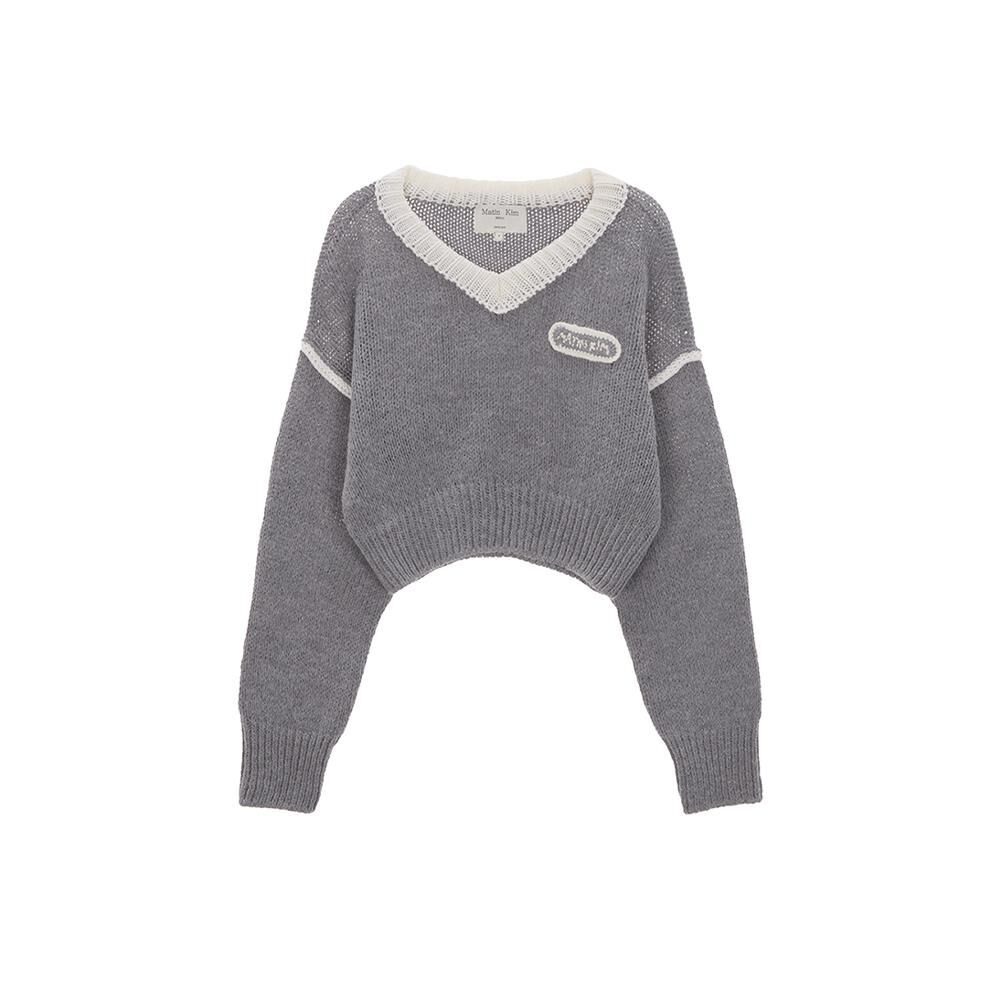 V NECK COLOR CROP KNIT PULLOVER IN GREY - 감도 깊은 취향 셀렉트샵 29CM