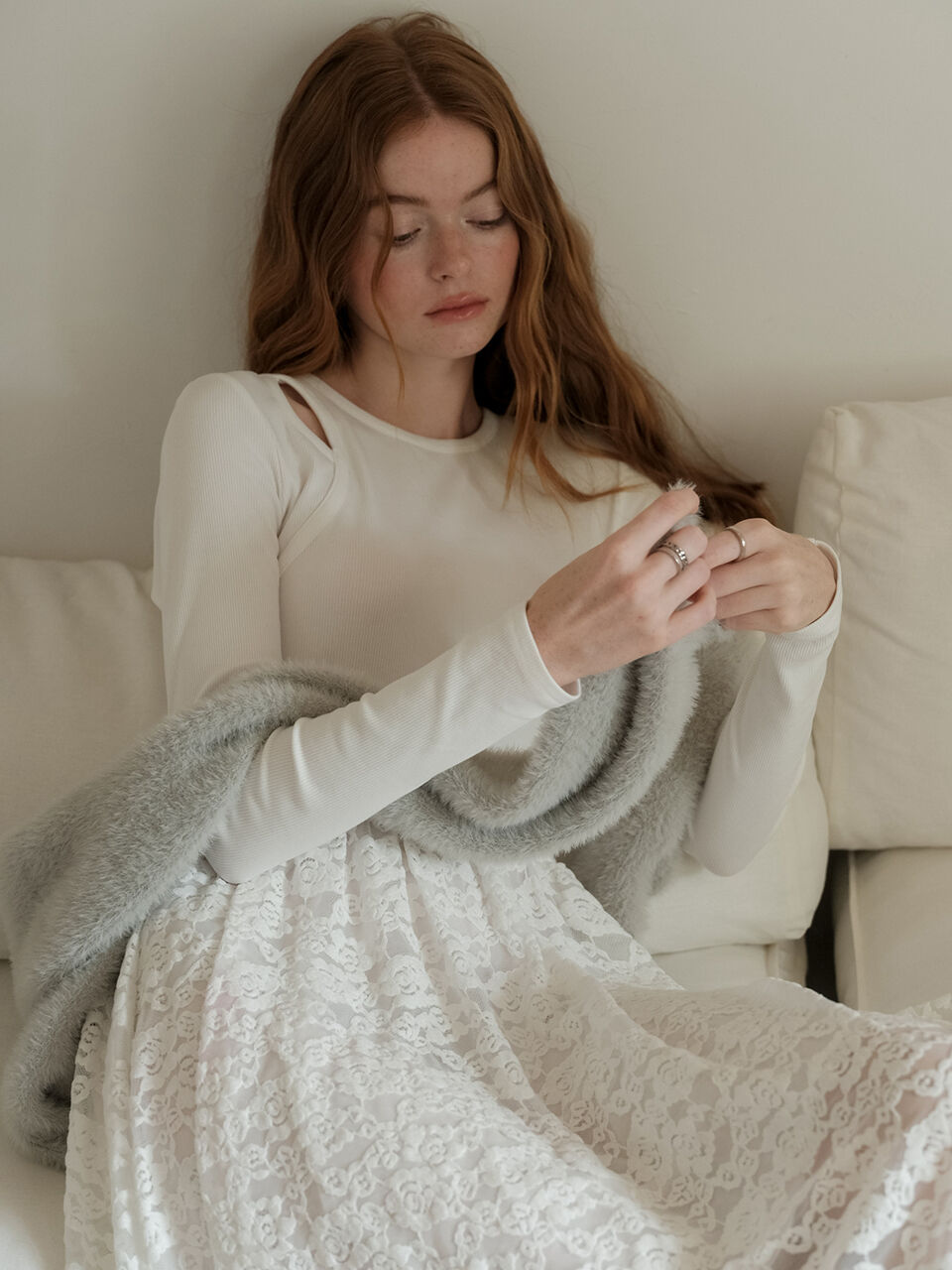 ★Cest Moidew★ Cest_Winter lace splicing dress_WHITE Cest_Winter lace splicing dress_WHITE - 감도 깊은 취향