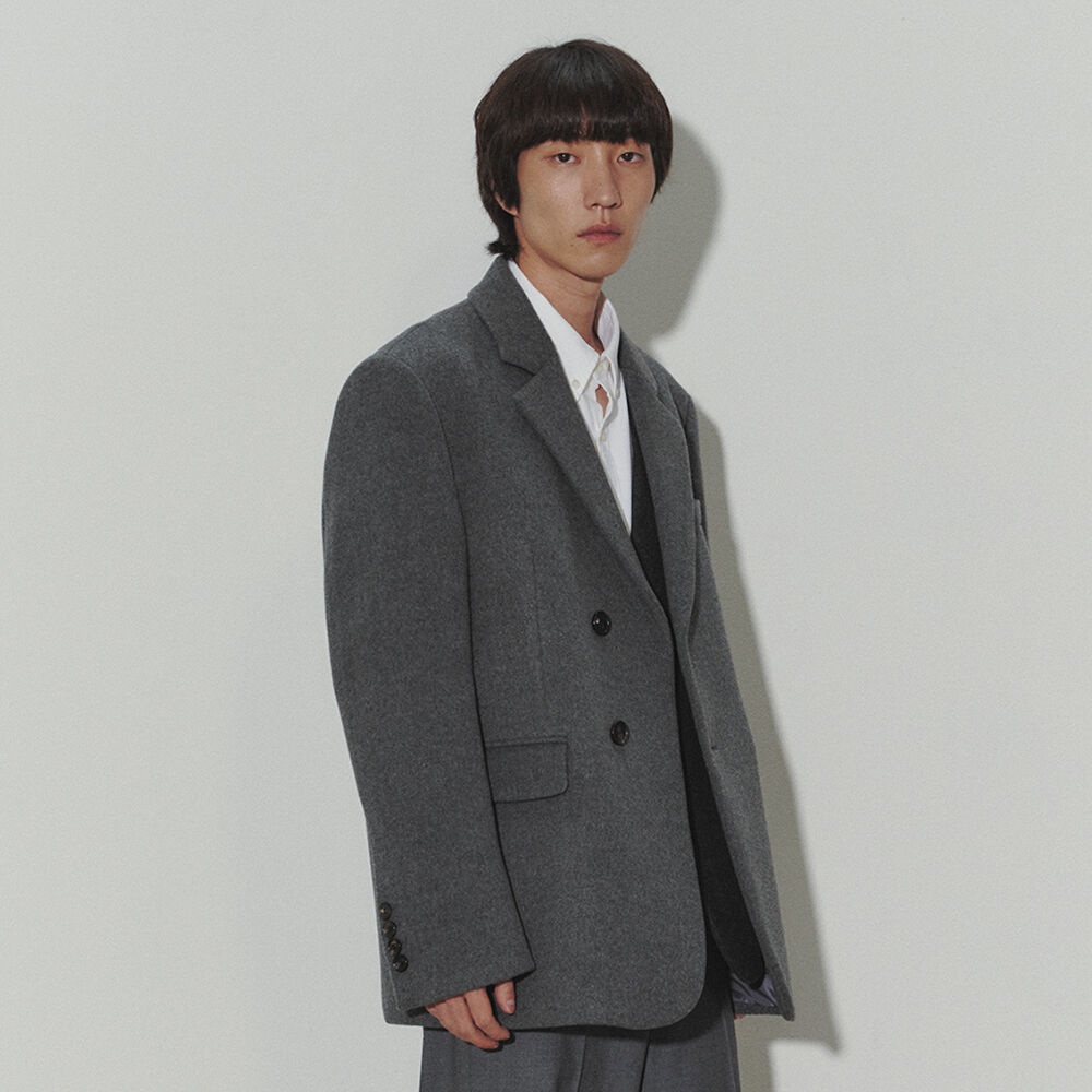 UNISEX LAYERED HEAVY WOOL BLAZER MELANGE GREY_M_UDJA3D121G2 - 감도