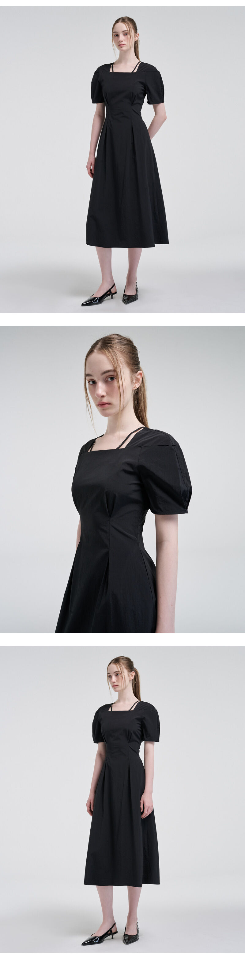 Square Strap Pintuck Dress, Black - 감도 깊은 취향 셀렉트샵 29CM