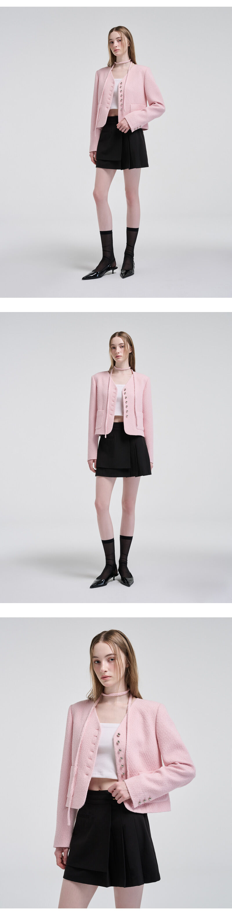 ジャケット ETMON VNeck Strap Tweed Jacket, Pink Designer fashion, Seoul-fully created | W Concept