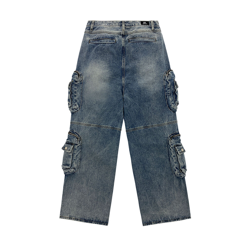 FOURTEEN CARGO POCKETS WASHED JEANS-BLUE - 감도 깊은 취향