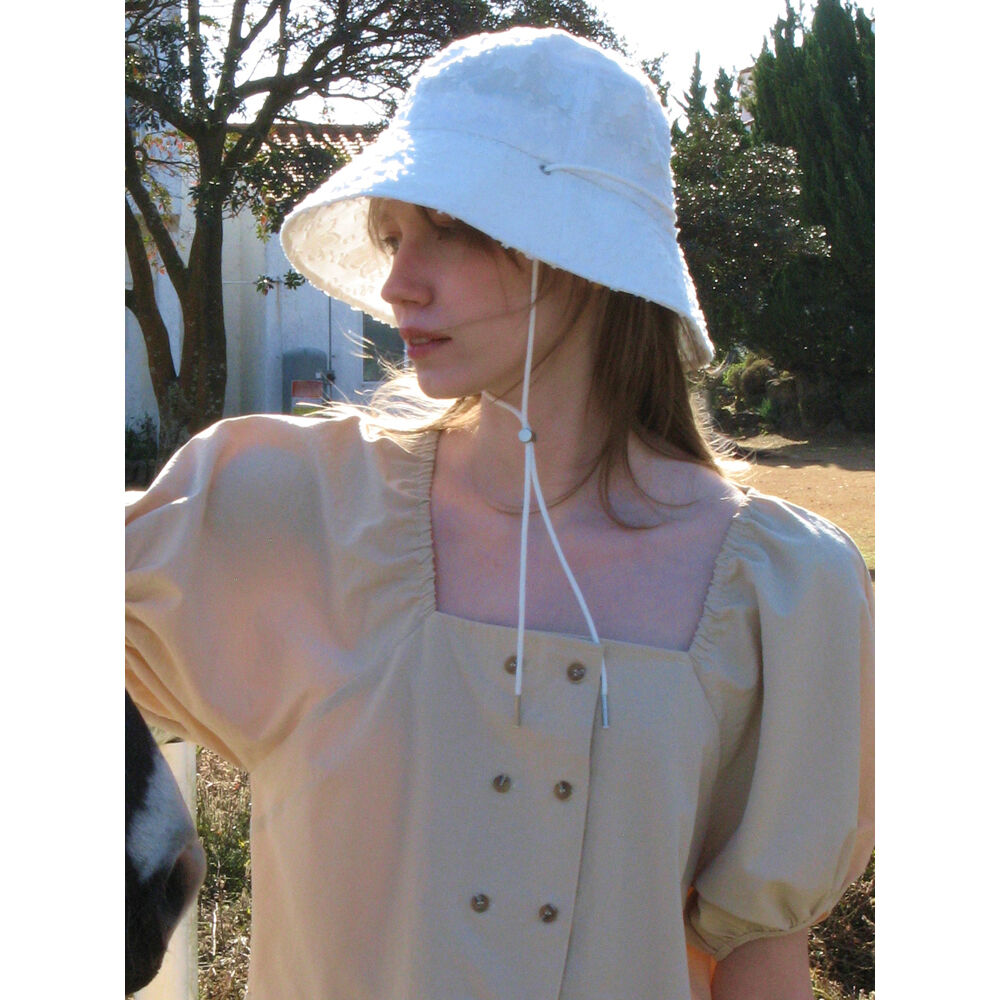 【Sinoon】★韓国人気★ Flower Jacquard Bucket Hat White★ SINOON ｜시눈 공식 온라인 스토어