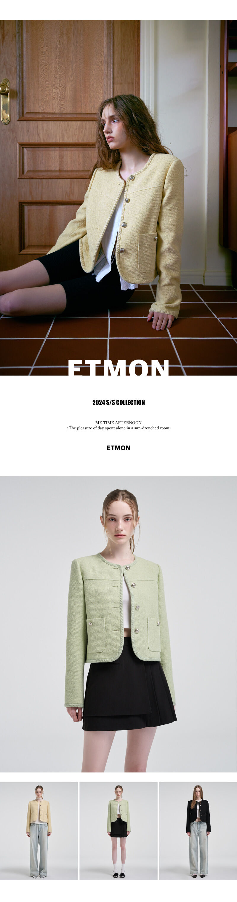 ★ETMON★ Curved Round Tweed Jacket Light Green 5004301470 Curved Round Tweed Jacket, Light Green - 감도 깊은 취향