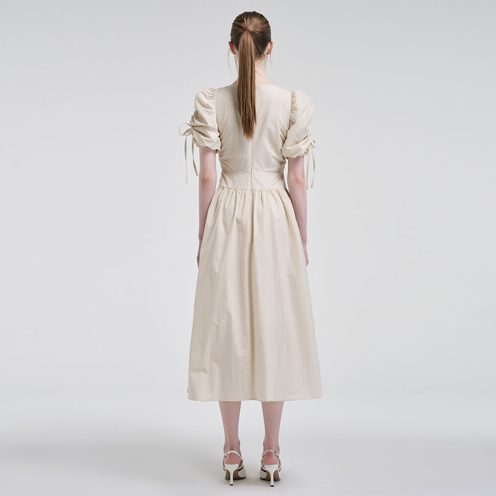 Front Tuck Shirring Dress, Light Beige - 감도 깊은 취향