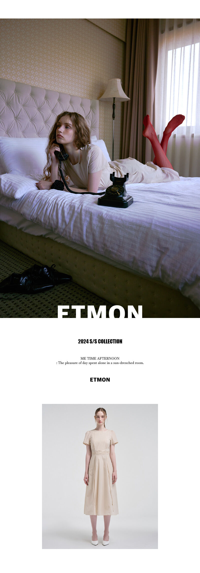 ワンピース ETMON Neck CutOut Shirring Dress, Light Beige Etmon-Neck Cut-Out Shirring Dress, Light Beige│삼성물산