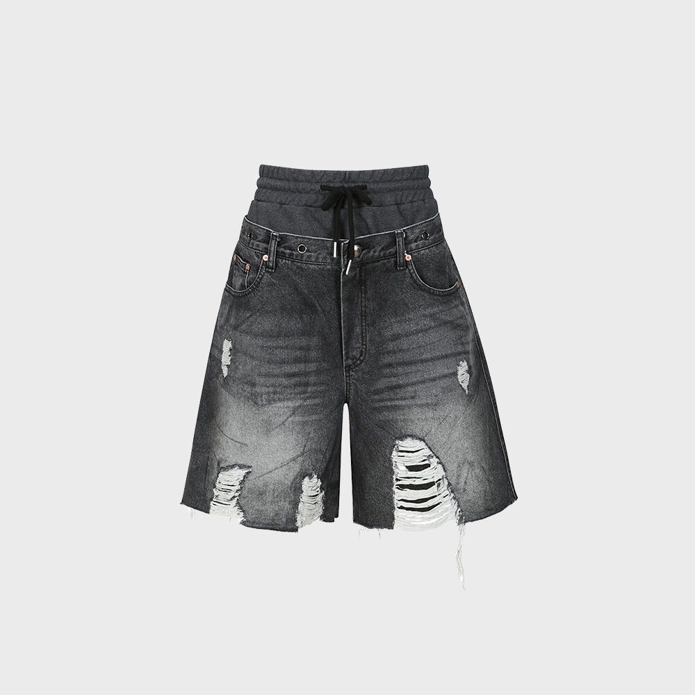 DENNY SWEAT WAIST DAMAGED SHORTS apa718w(WASHED BLACK