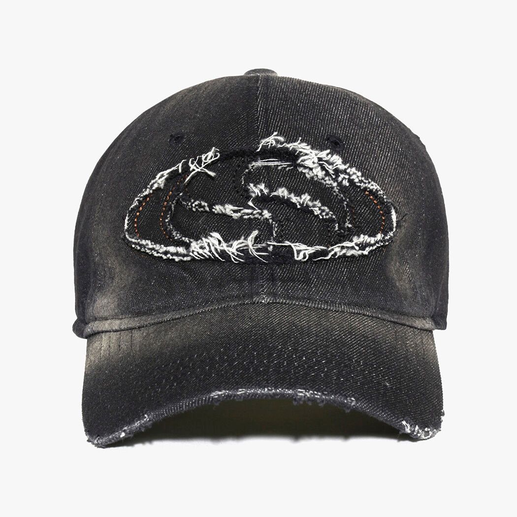 Ashen Fane 6 Panel Mid Profile Brushed Bull Denim Cap - Black Khaki, Adjustable One Size