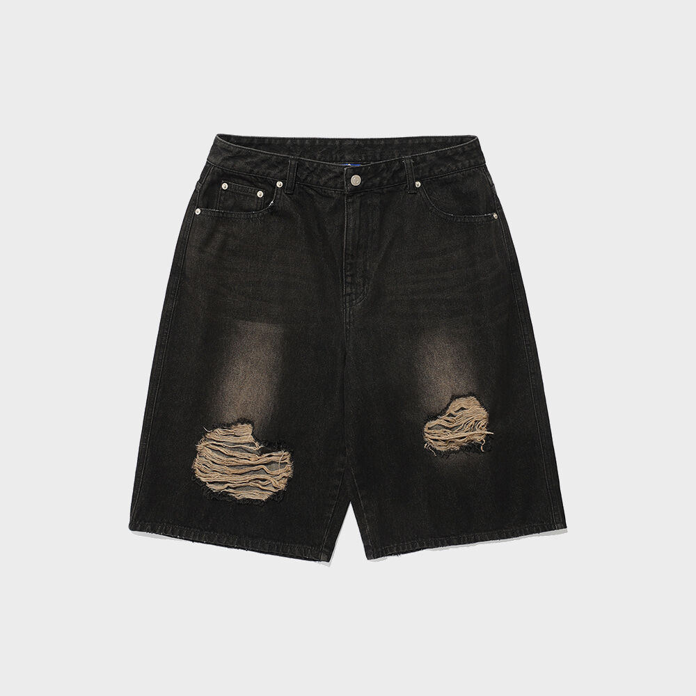 DENNY SWEAT WAIST DAMAGED SHORTS apa718w(WASHED BLACK