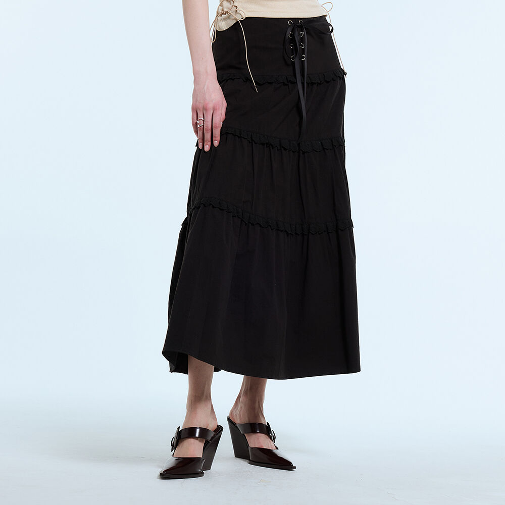 LARTIGENT☆L11 EYELET FRILL LONG SKIRT L11 EYELET FRILL LONG SKIRT(BLACK) - 감도 깊은 취향 셀렉트샵
