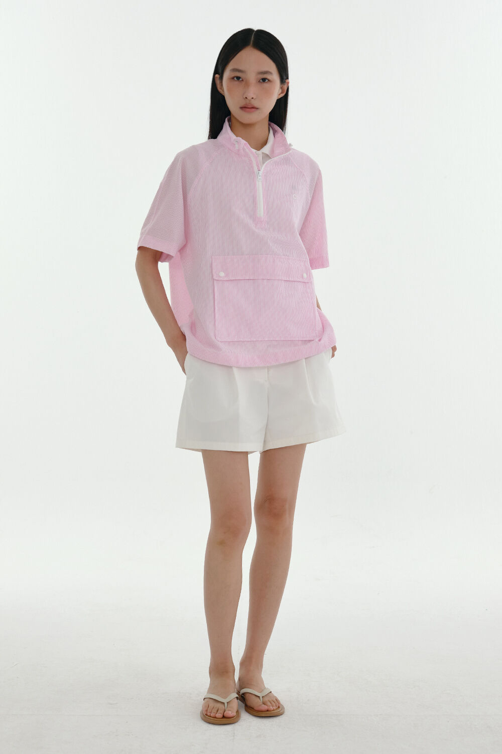 24SS clove] Seersucker Short Sleeve Anorak (Pink) - 감도