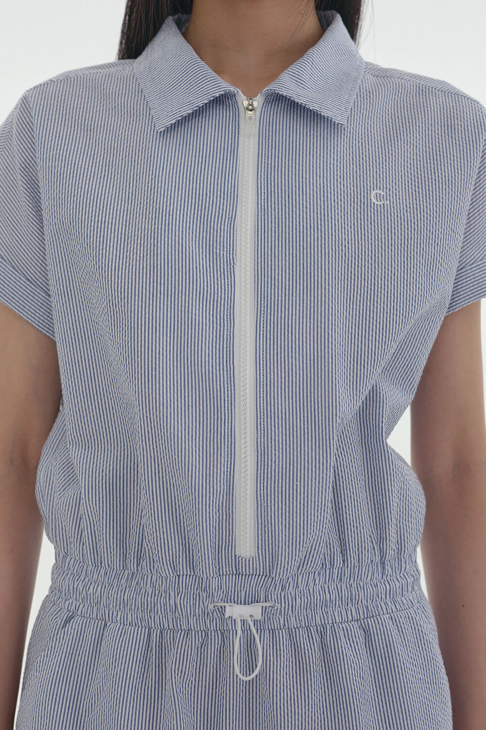 [Clove]★24SS★韓国大人気 ★Seersucker Polo Dress 24SS clove] Seersucker Polo Dress (Blue) - 감도 깊은 취향