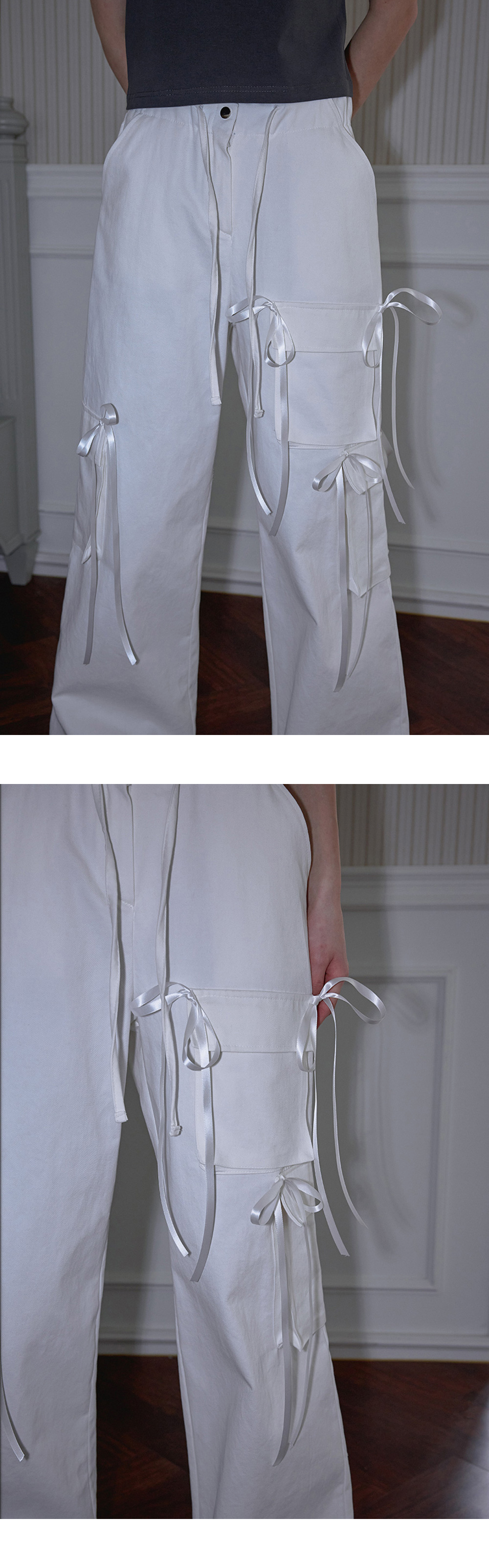 Satin Ribbon Cargo Pants [White] - 감도 깊은 취향 셀렉트샵 29CM