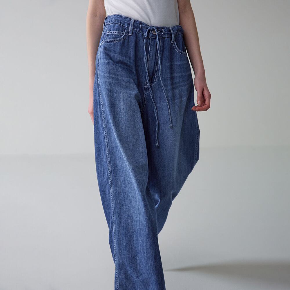 【SATIIIZ】Diple Side Line Wide Denim Pants deep side line wide denim pants - satiiiz