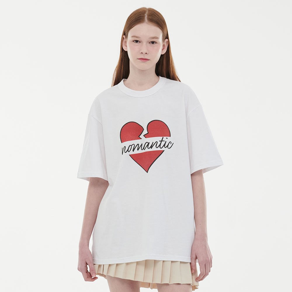 RONRON HEART LAUREL OVER FIT T SHIRT WHITE - 감도 깊은 취향