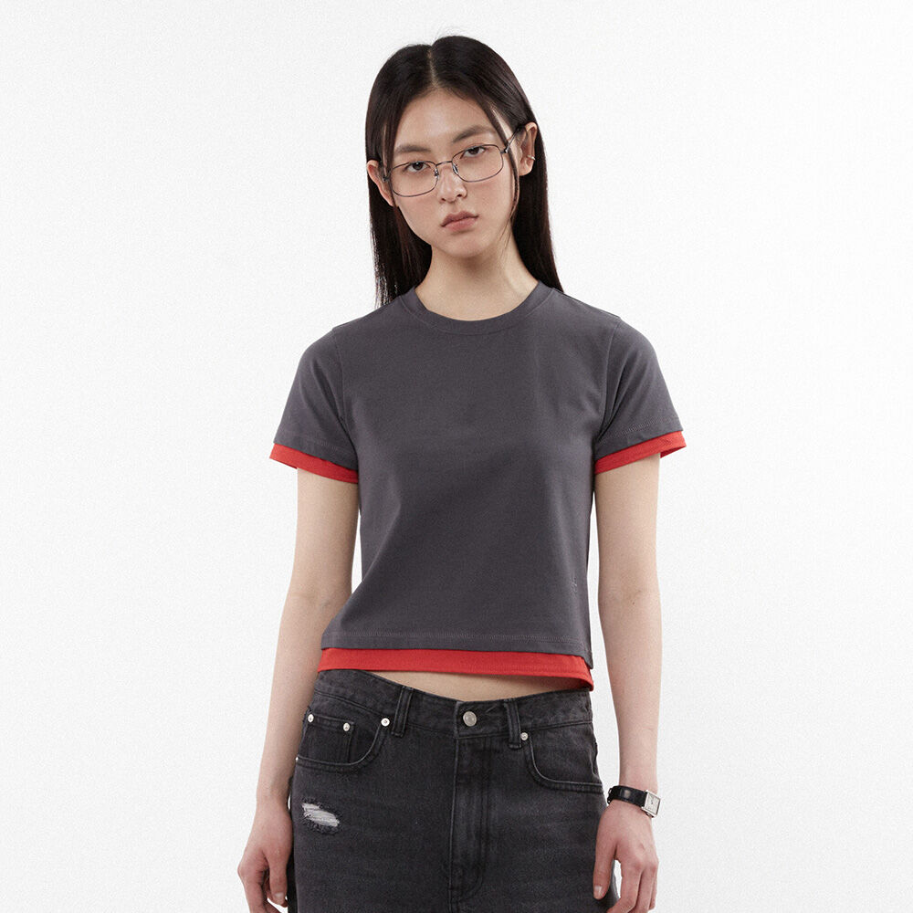 Classic Logo Piping Crop Top Charcoal - 감도 깊은 취향