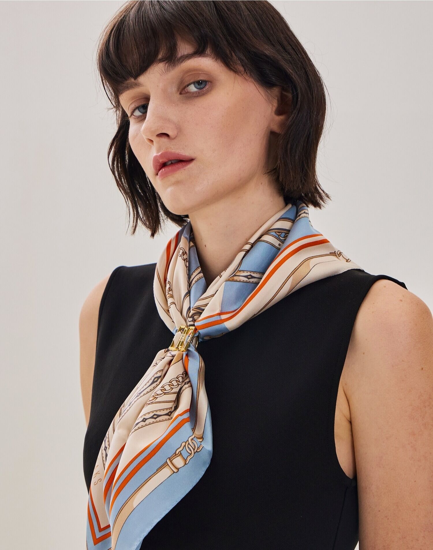 ◇DAKS◇ [DAKS GIFT][Ring Set][SILK100%]Blue DD Chain Scarf DAKS GIFT][링세트][SILK100%]블루 DD체인 스카프&링 세트