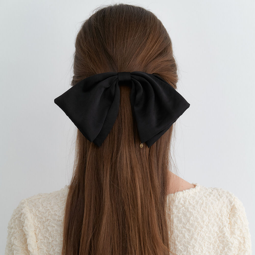 Elizabeth Moments] Black Large Satin Ribbon Hair Pin - 감도
