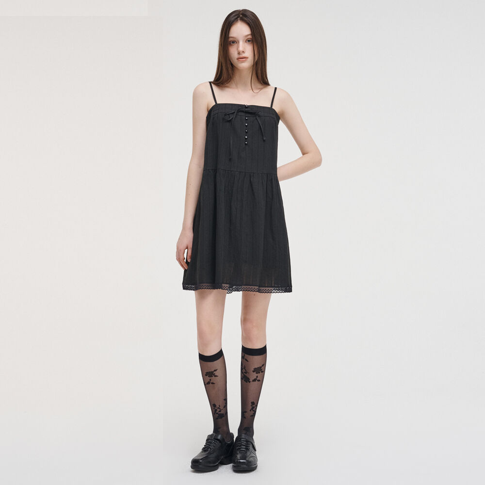 ワンピース ETMON Slip Button Lace Mini Dress, Black Slip Button Lace Mini Dress, Black - 감도 깊은 취향 셀렉트샵