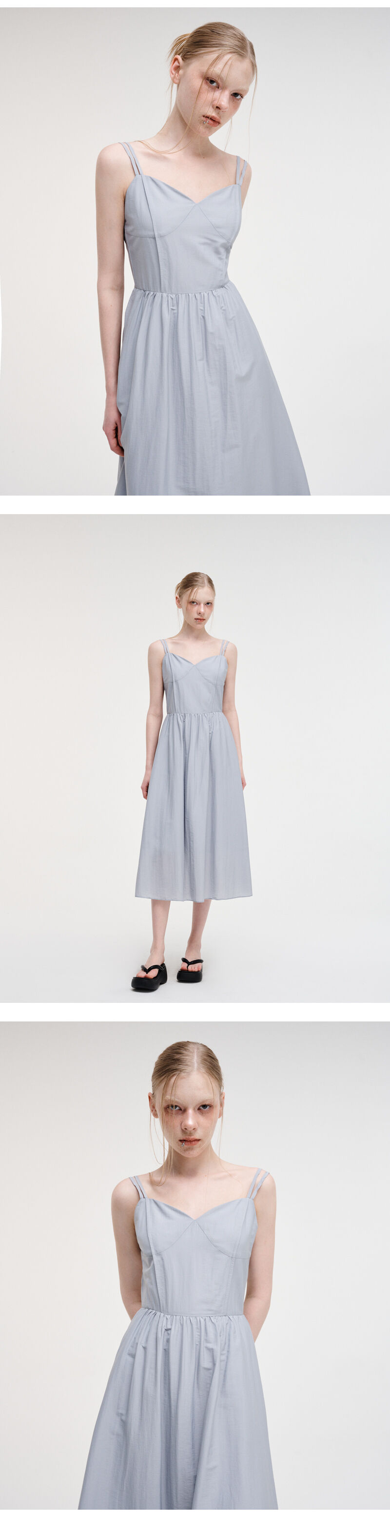 ワンピース ETMON Slip Pintuck Double Strap Dress, Sky Blue Slip Pintuck Double Strap Dress, Sky Blue - 감도 깊은 취향