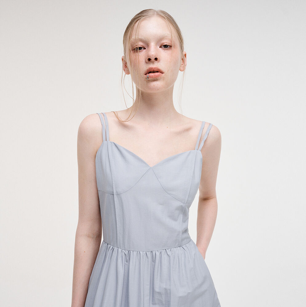 Slip Pintuck Double Strap Dress, Sky Blue - 감도 깊은 취향