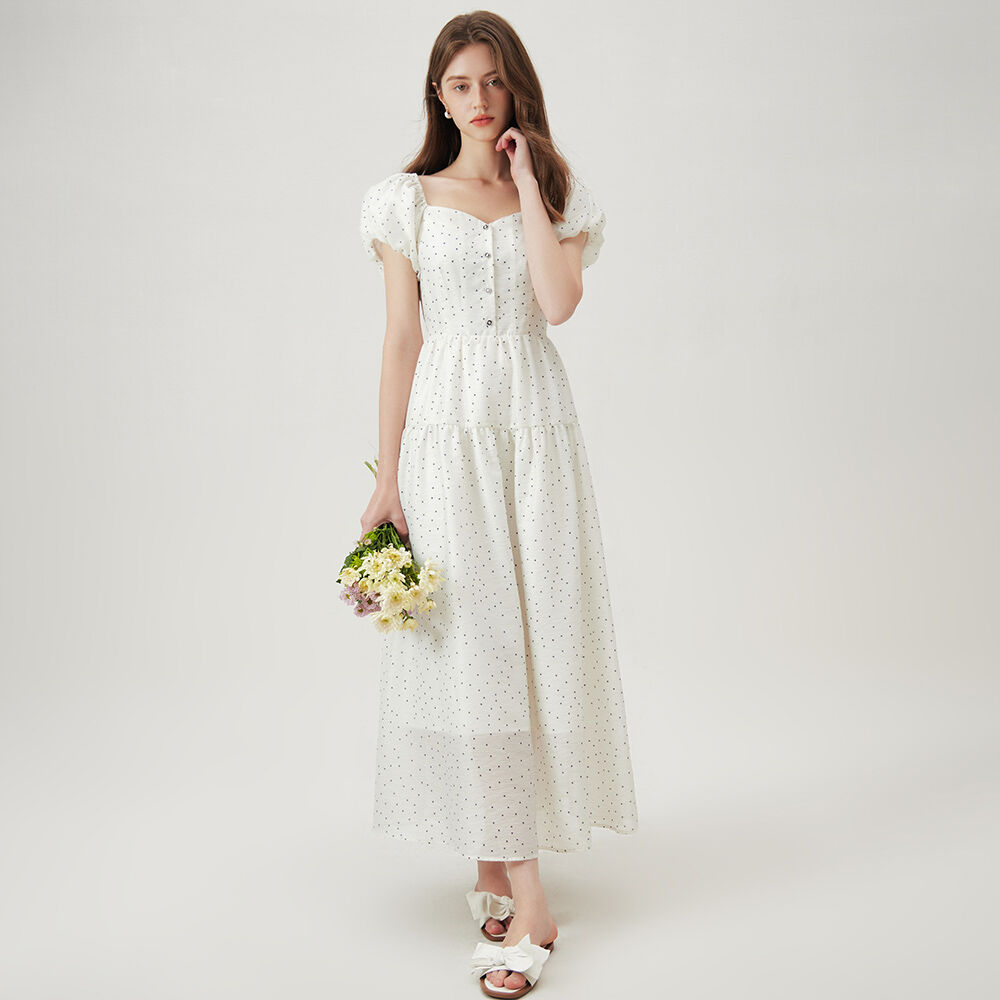 IRIE embroidery puff sleeve tencel dress_ivory - 감도 깊은