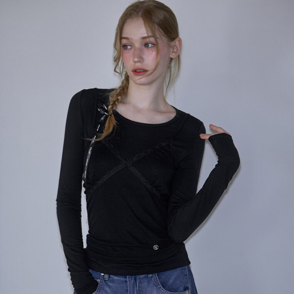 ★NOFFICIALNOFFICE★LAYERED BOLERO T-SHIRT BLACK★正規品 LAYERED BOLERO T-SHIRT BLACK - 감도 깊은 취향 셀렉트샵 29CM