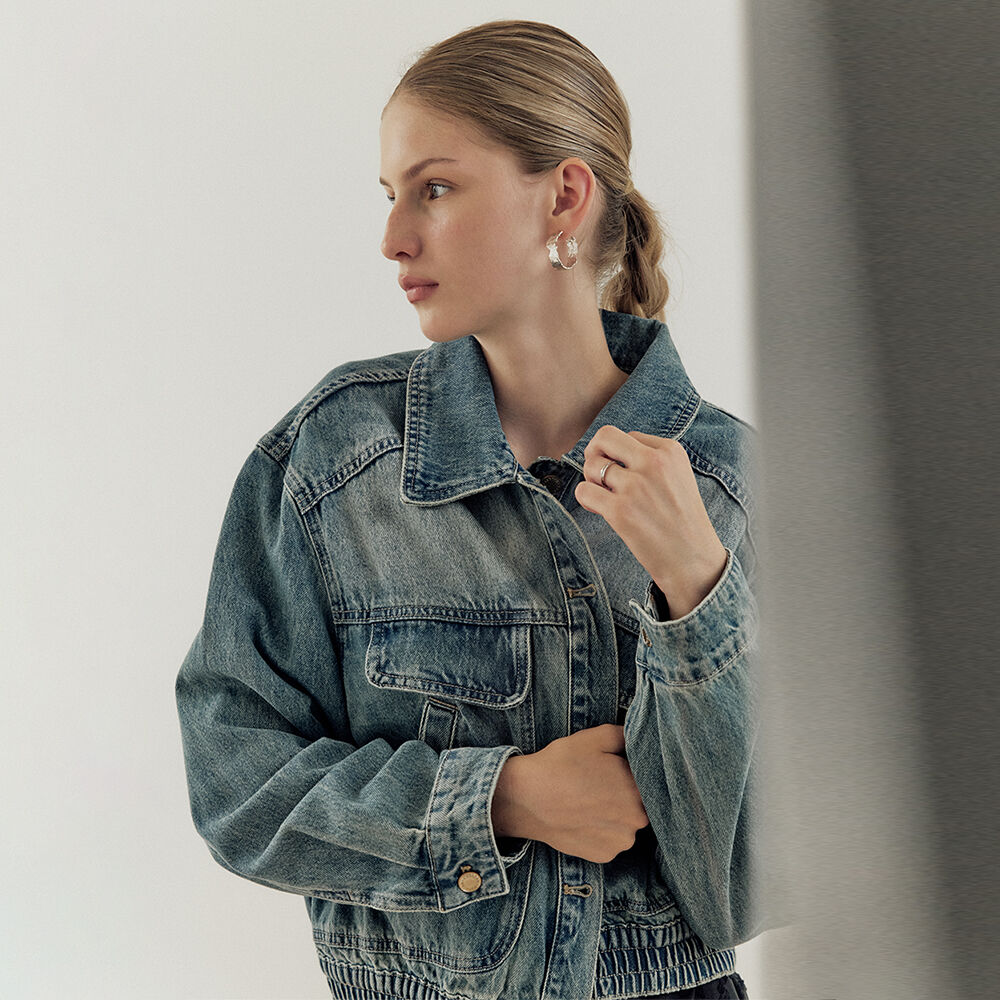 ジャケット EENK XMEN Vintage Bomber Short Denim Jacket XMEN Vintage Bomber Short Denim Jacket - Blue : EENK