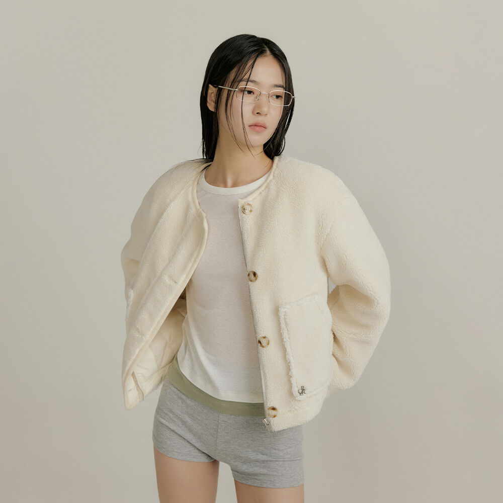 HEART CROCHET PATTERN FLEECE JACKET IVORY - 감도 깊은 취향