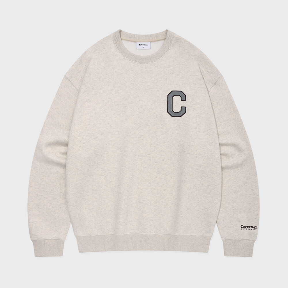 スウェット・トレーナー COVERNAT C Logo Man to Man Oatmeal Covernat Unisex C Logo Oversized Sweat Cardigan Oatmeal