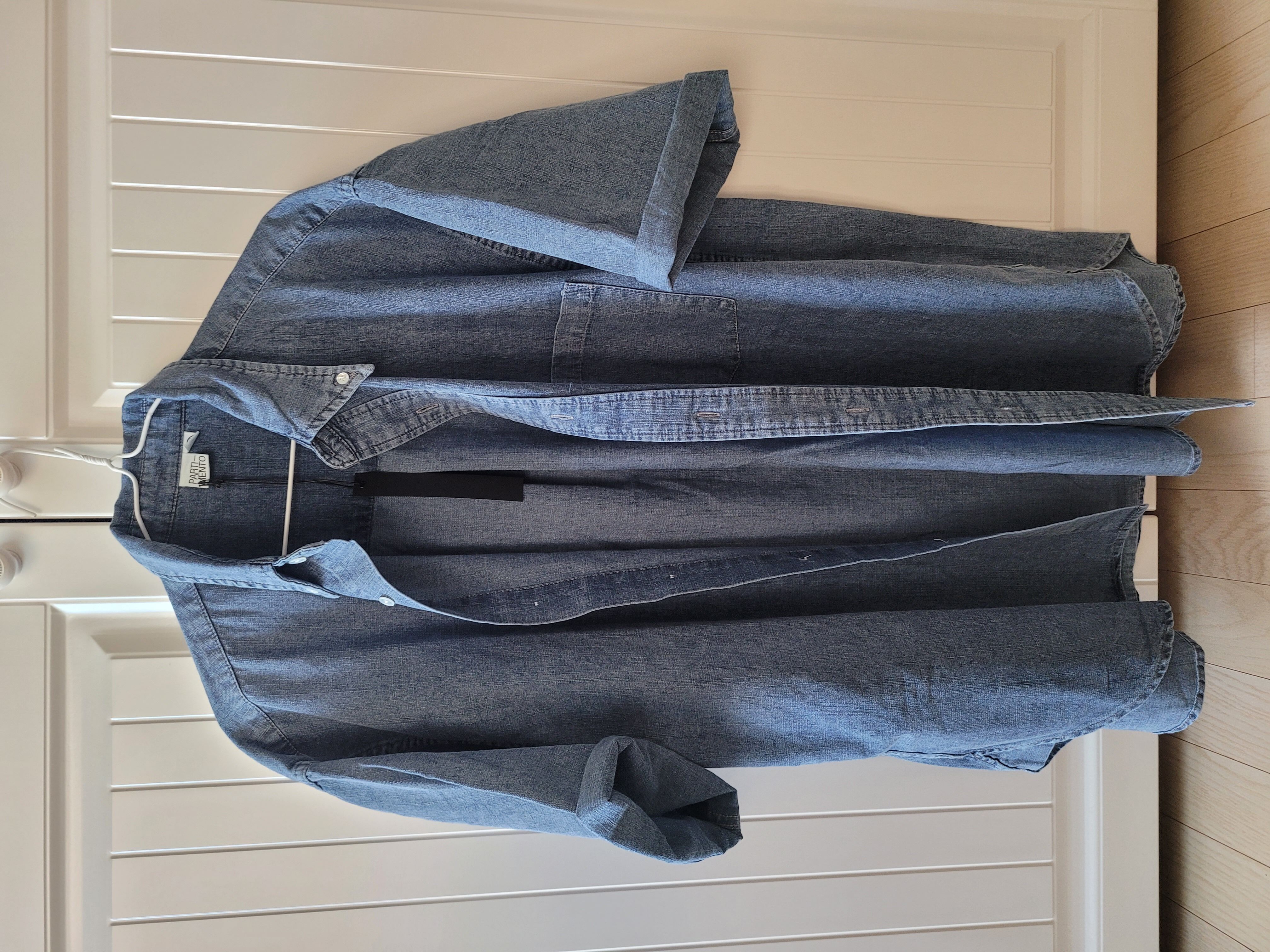 Stone Washing Denim A-Line Overfit Half Shirts Blue - 감도