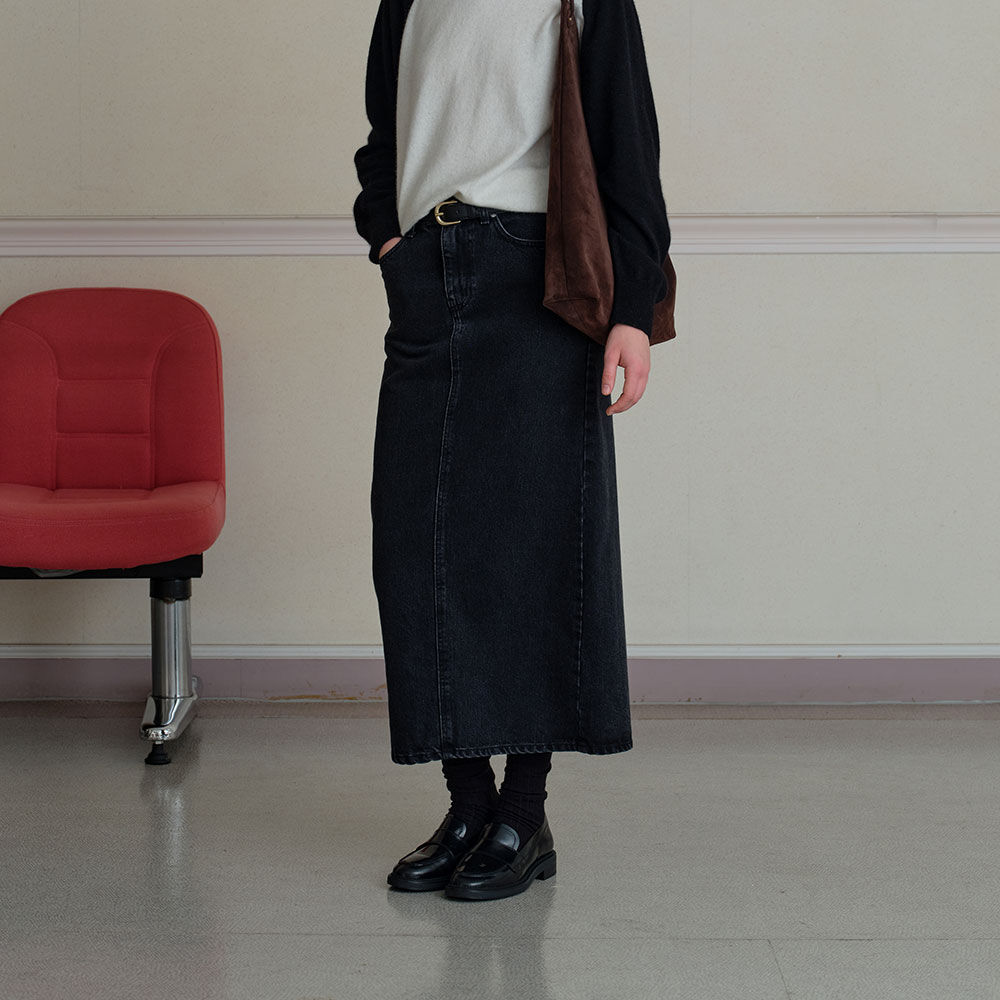 スカート AVANDRESS Rynn Pocket Slit Denim Long Skirt BLACK AD43SK08BK Rynn Pocket Slit Denim Long Skirt BLACK - 감도 깊은 취향